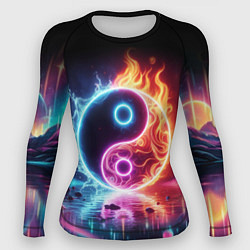 Рашгард женский Инь янь - неоновый космос, цвет: 3D-принт