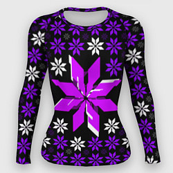Рашгард женский Фиолетово-белые звёзды на чёрном фоне, цвет: 3D-принт