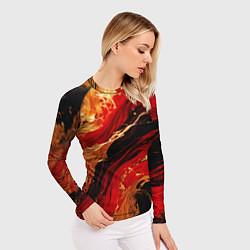 Рашгард женский Красно-золотые брызги на чёрном фоне, цвет: 3D-принт — фото 2