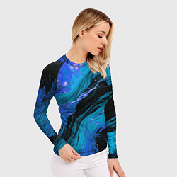 Рашгард женский Синие брызги на чёрном фоне, цвет: 3D-принт — фото 2