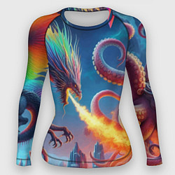 Женский рашгард Огнедышащий дракон против осьминога - нейроарт фан