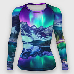 Женский рашгард Северное сияние над горами - неоновое свечение