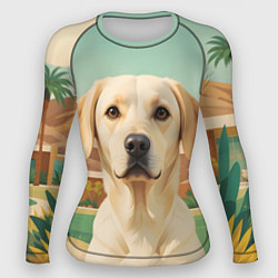 Рашгард женский Лабрадор на фоне пальм, цвет: 3D-принт