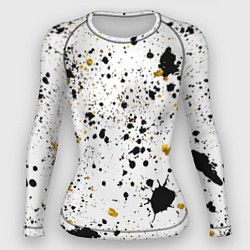 Рашгард женский Черные и золотистые пятна краски на белом фоне, цвет: 3D-принт