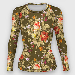 Рашгард женский Розы садовые и цветы полевые, цвет: 3D-принт