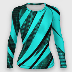 Женский рашгард Неоновый голубой с чёрным абстракция с полосами