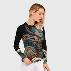 Рашгард женский Японский дракон и волны в стиле тату ирезуми, цвет: 3D-принт — фото 2