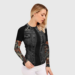 Рашгард женский Джинсовка с татуировкой дракона и самурая - имитац, цвет: 3D-принт — фото 2