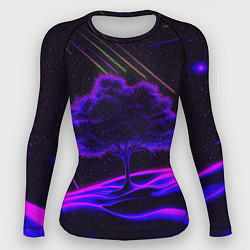 Женский рашгард Дерево и звездопад неоновый космос