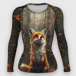 Женский рашгард Довольный лис в лесной чаще
