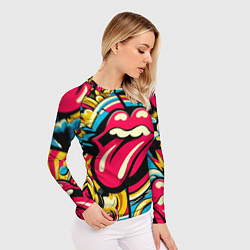 Рашгард женский Rolling Stones logo - pop art pattern, цвет: 3D-принт — фото 2