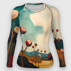 Рашгард женский Сюрреалистичный пейзаж с цветами, цвет: 3D-принт