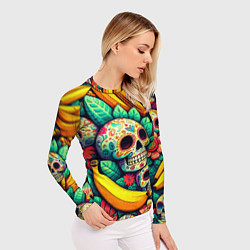 Рашгард женский Паттерн из черепов и бананов - нейроарт, цвет: 3D-принт — фото 2