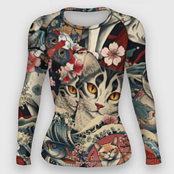 Рашгард женский Котики и рыбки в сакуре, цвет: 3D-принт