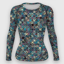 Женский рашгард Бордово-голубой квадратный паттерн