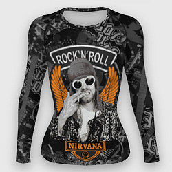 Рашгард женский Nirvana Курт Кобейн на фоне гитар, цвет: 3D-принт