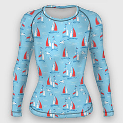 Женский рашгард Морской паттерн с парусными лодками и чайками