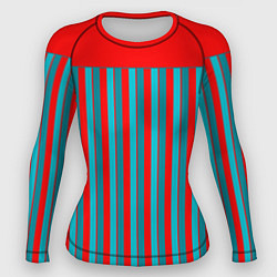 Рашгард женский Красно синий комбинированный узор с полосами, цвет: 3D-принт