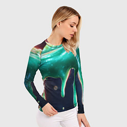 Рашгард женский Текстура стекающая зеленая клякса, цвет: 3D-принт — фото 2