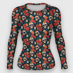 Женский рашгард Черепа и цветы Santa Muerte