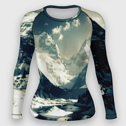 Рашгард женский Река и горы снежные пейзаж, цвет: 3D-принт