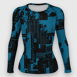 Рашгард женский Чёрно-синий абстракция геомтеричный, цвет: 3D-принт