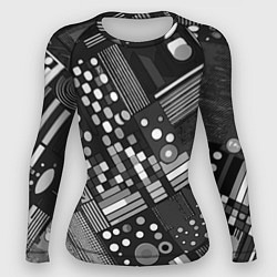 Женский рашгард Тёмный серый абстракция квадраты кружочки