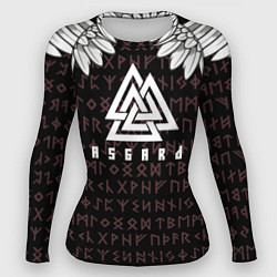 Рашгард женский Асгард на фоне рун и валькнут, цвет: 3D-принт