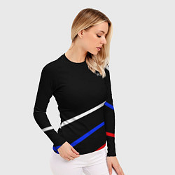 Рашгард женский Россия чёрный с полосами бело-сине-красные, цвет: 3D-принт — фото 2