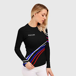 Рашгард женский Россия полосы бело-сине-красные на чёрном, цвет: 3D-принт — фото 2