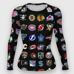 Рашгард женский Команды НХЛ на черном фоне, цвет: 3D-принт
