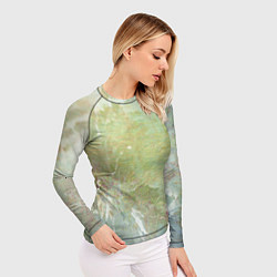 Рашгард женский Абстракция - white waves on green background, цвет: 3D-принт — фото 2