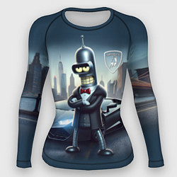 Рашгард женский Крутой Бендер рядом с Ламборджини, цвет: 3D-принт