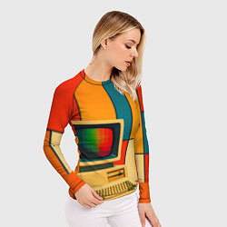 Рашгард женский Кот и винтажный компьютер ретрофутуризм поп-арт 19, цвет: 3D-принт — фото 2