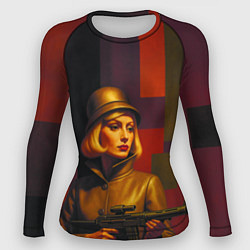 Рашгард женский Девушка с автоматом ретрофутуризм поп-арт 1970-е, цвет: 3D-принт