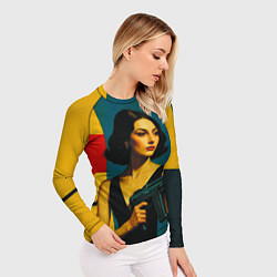 Рашгард женский Девушка с ретрофутуристическим автоматом поп-арт 1, цвет: 3D-принт — фото 2