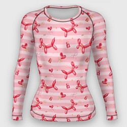Женский рашгард Красные шарики-собачки на розовых полосках