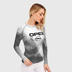 Рашгард женский Opel на сером абстрактном фоне, цвет: 3D-принт — фото 2