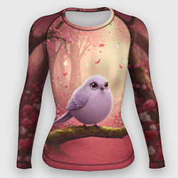 Рашгард женский Сиреневая птица в розовом цветущем лесу, цвет: 3D-принт
