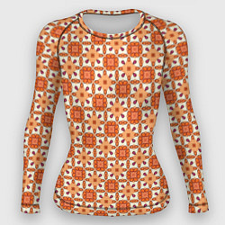 Рашгард женский Оранжевая цветочно-геометрическая текстура, цвет: 3D-принт