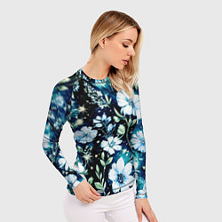 Рашгард женский Стилизованные цветы сине-зелёный, цвет: 3D-принт — фото 2