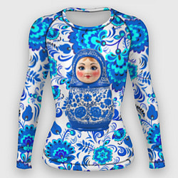 Рашгард женский Русская матрёшка в гжельских узорах, цвет: 3D-принт