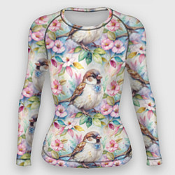 Женский рашгард Воробей в ярких цветах паттерн