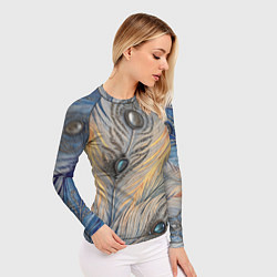 Рашгард женский Синие перья с самоцветами, цвет: 3D-принт — фото 2