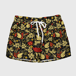 Женские шорты Хохлома золотые лебеди