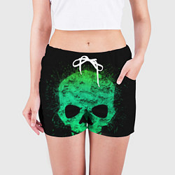 Шорты женские Зелёный череп, цвет: 3D-принт — фото 2