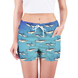 Шорты женские Акулы Паттерн, цвет: 3D-принт — фото 2