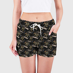 Шорты женские Стимпанк Черный фон, цвет: 3D-принт — фото 2