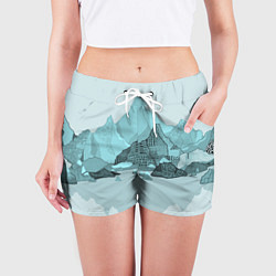 Шорты женские Голубой горный пейзаж с темно-серыми тенями, цвет: 3D-принт — фото 2