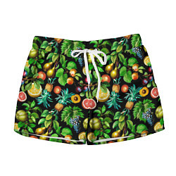 Женские шорты Сочные фрукты - персик, груша, слива, ананас
